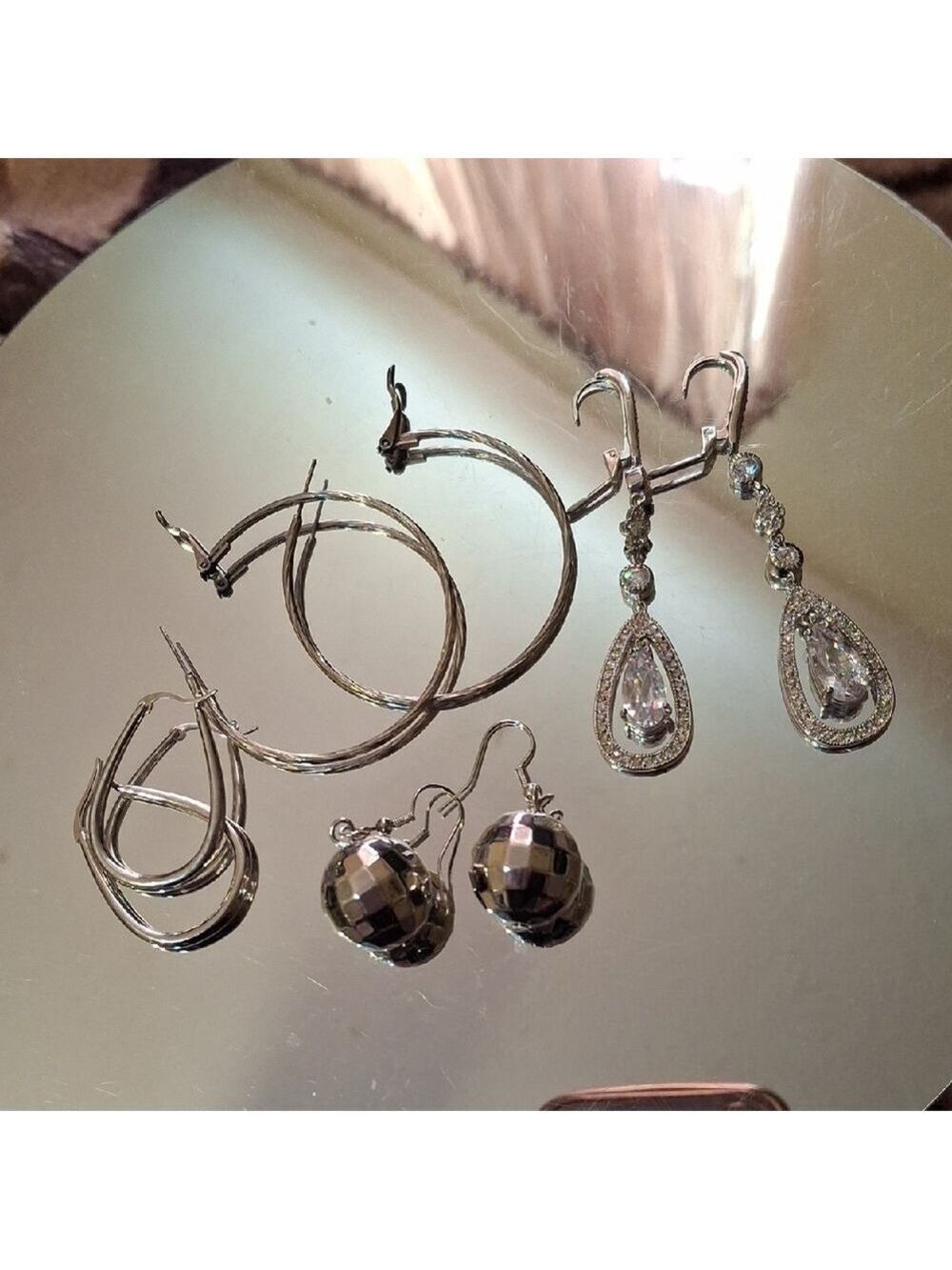 Silver Earrings 4 Pairs Jewelry
